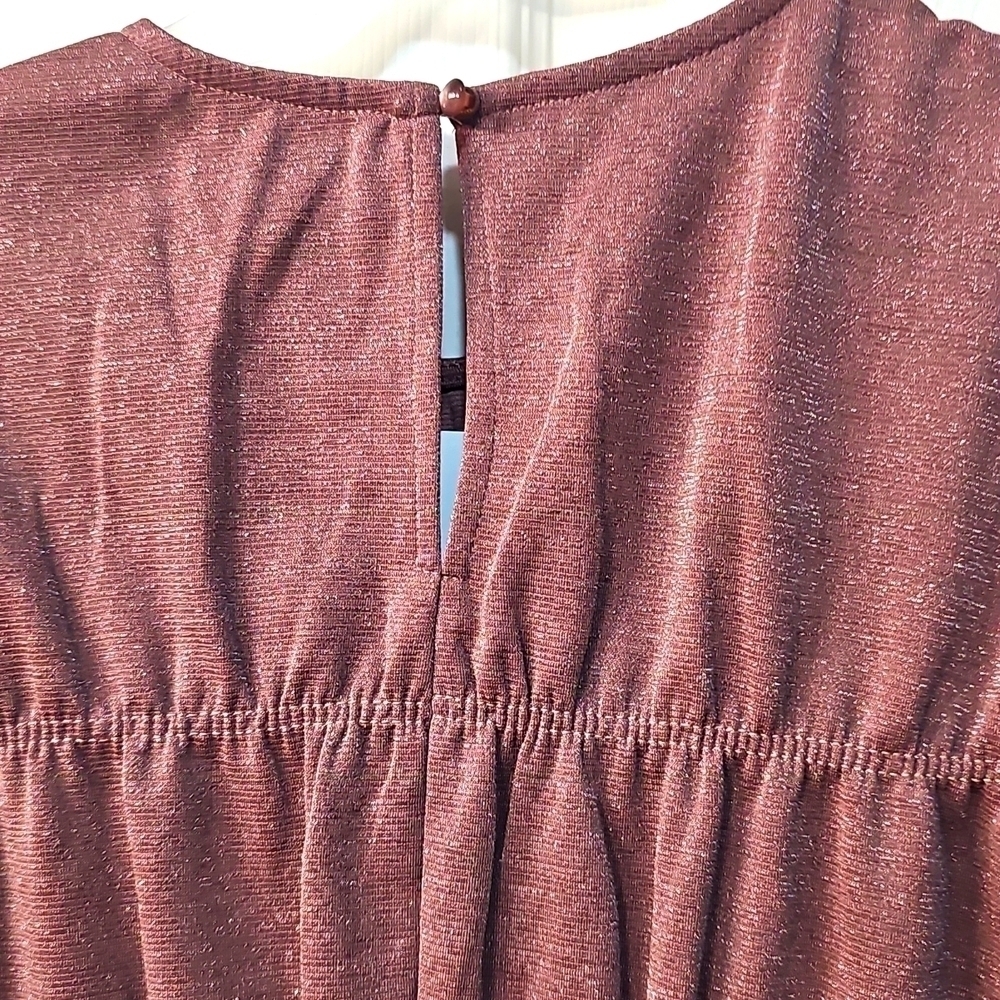 NWT Lumiere Metallic Long Sleeved Shirred Minidress Shimmery Sparkly Mauve Large - Picture 5 of 13